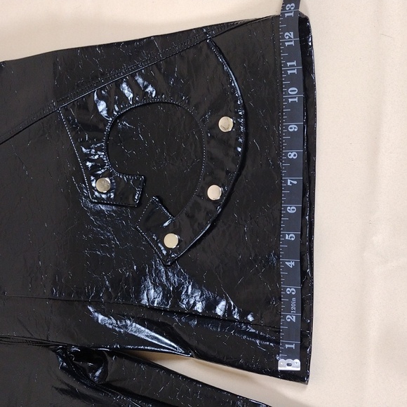 Nerazzurri Shiny Black Faux Leather Y2K Inspired Goth Biker Emo Flared Pants - Picture 9 of 14